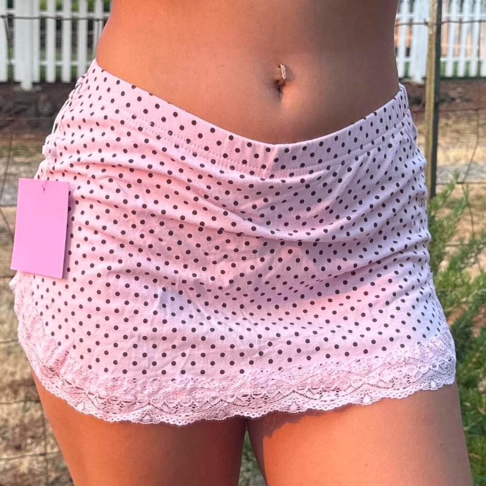 Pink polka dot mini skort